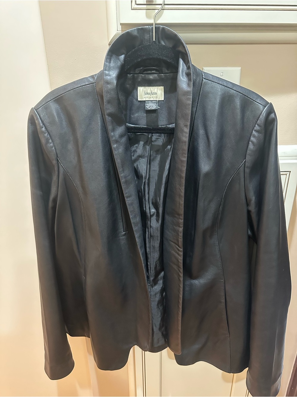 Neiman Marcus Black Leather Open-Front Jacket